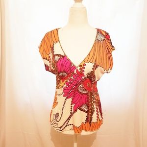 Trina Turk V Neck Top with Bead Detail